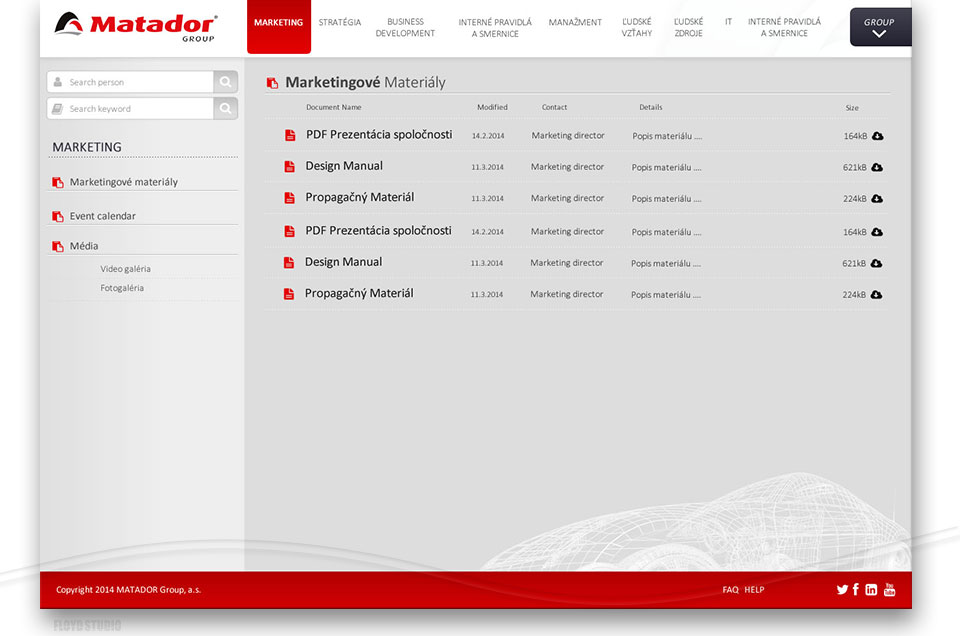 Intranet design - Intranet  user interface proposal for Matador Group